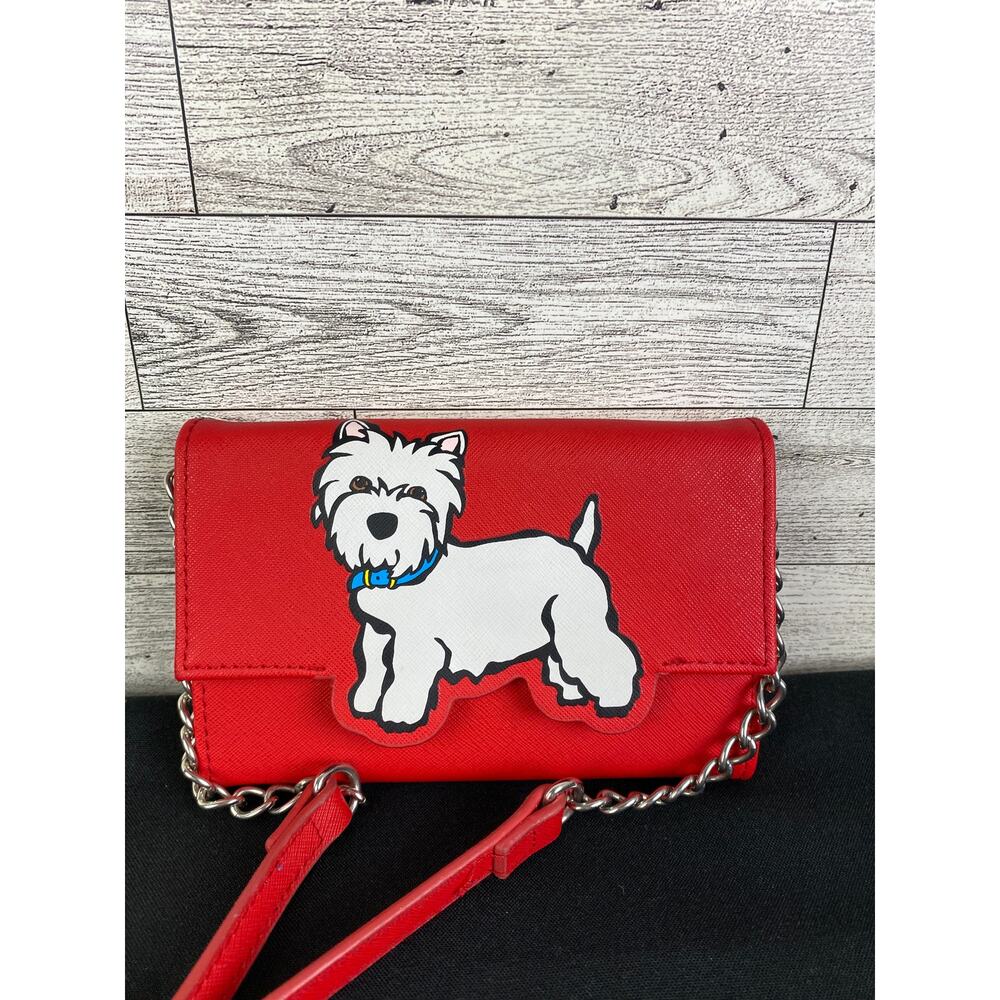 MARK TETRO CROSSBODY Westie Dog Print Red Novelty Chain Strap Purse